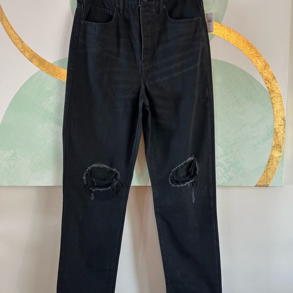 Old Navy Tall Sky-High Straight Black Ripped Jeans